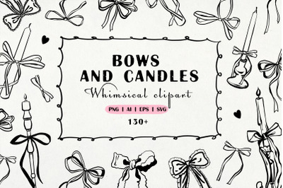 Bows, Candles and Frames. Vector clipart set. SVG, PNG, EPS