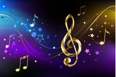Gold musical key on glowing background
