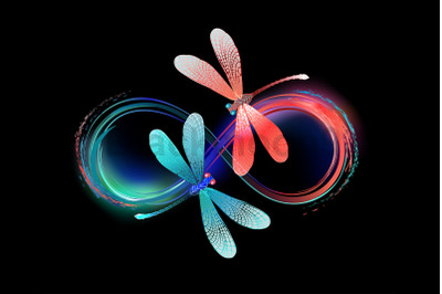Infinity with glowing dragonflies