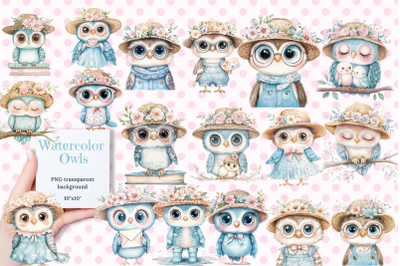 Springtime Watercolor Owls