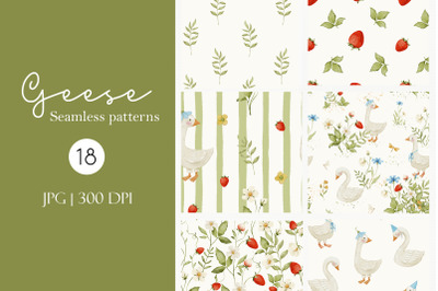 Geese watercolor seamless patterns