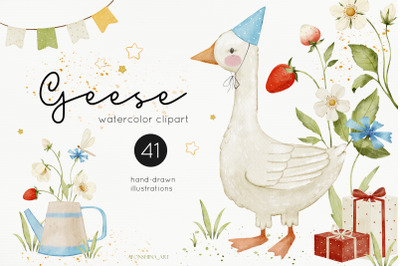 Geese watercolor clipart