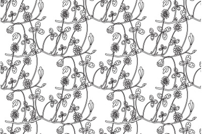Line art botanical seamless floral pattern vector illustration. Black