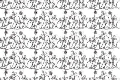 Line art botanical seamless floral pattern vector illustration. Black