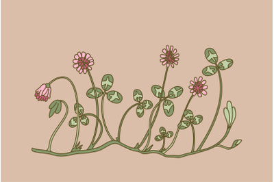 Botanical floral border isolated on beige background. Hand drawn doodl