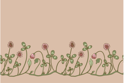 Botanical floral seamless border isolated on beige background. Hand dr