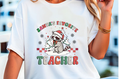 Santa&#039;s Favorite Teacher Christmas T-Shirt Design