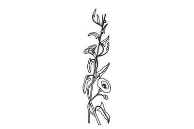 Line art botanical floral vertical border isolated on white background