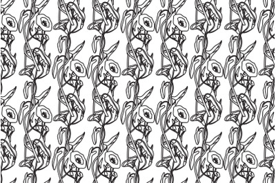 Line art botanical floral seamless pattern vector illustration. Black