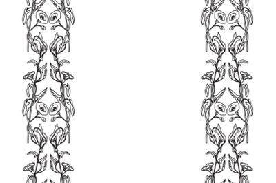 Line art botanical floral vertical border isolated on white background