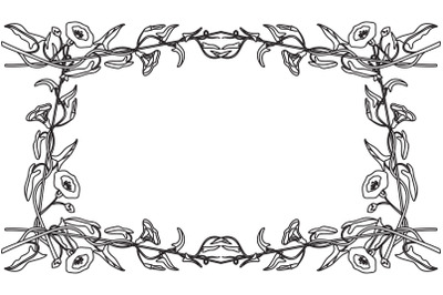 Line art botanical floral frame isolated on white background vector