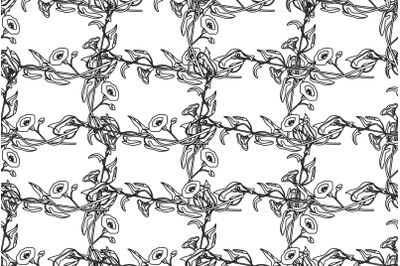 Line art botanical floral seamless pattern vector illustration. Black