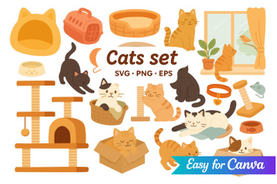 Cute Cats and Accessories Clipart