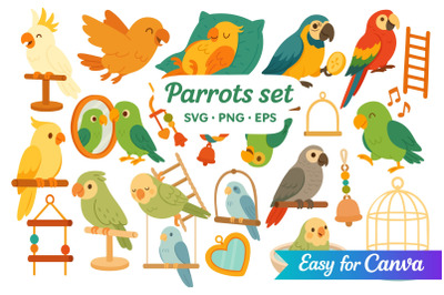 Funny Parrots and Accessories Clipart