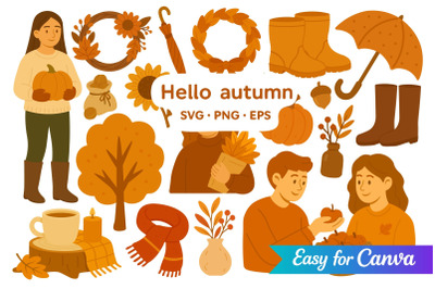 Autumn Harvest and Cozy People Set