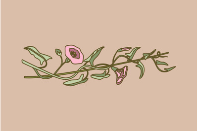 Botanical floral horizontal border isolated on beige background. Hand