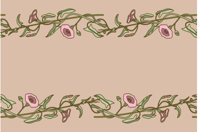 Botanical floral horizontal seamless border isolated on beige backgrou