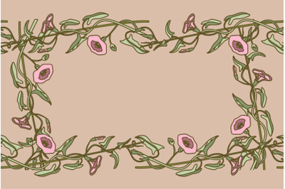 Botanical floral frame isolated on beige background. Hand drawn  bindw