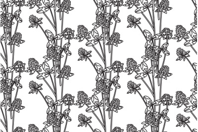 Line art botanical floral seamless pattern vector illustration. Black
