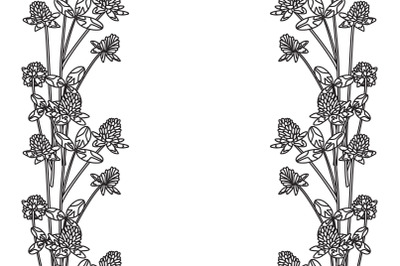 Line art botanical floral vertical seamless border isolated on white