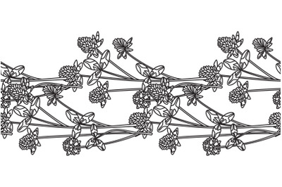 Line art botanical floral horizontal seamless border isolated on white