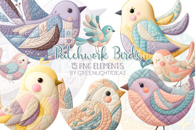 Patchwork Birds Clipart, Cute Pastel Birds Graphics