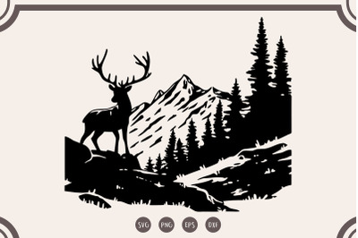 Deer in the Forest svg, Deer Clipart, Forest Silhouette svg