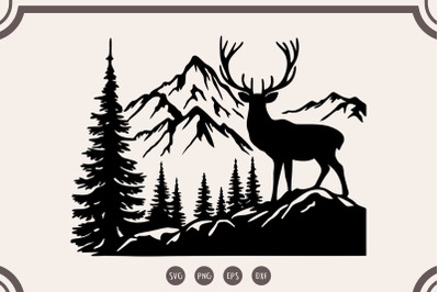 Deer in the Forest svg, Deer Clipart, Forest Silhouette svg