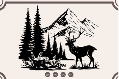 Deer in the Forest svg, Deer Clipart, Forest Silhouette svg