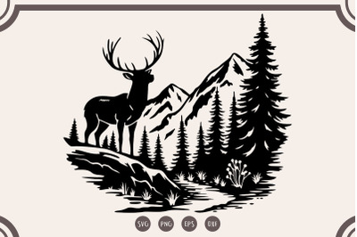 Deer in the Forest svg, Deer Clipart, Forest svg, png