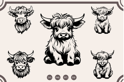 Cute Highland Cow Sitting svg Bundle, Baby Highland Cow svg