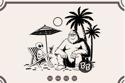Bigfoot And Alien At The Beach svg, Bigfoot Alien Friendship
