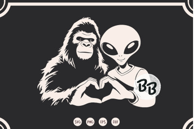 Bigfoot Alien Heart Hands svg, Funny Sci-Fi Alien Lover
