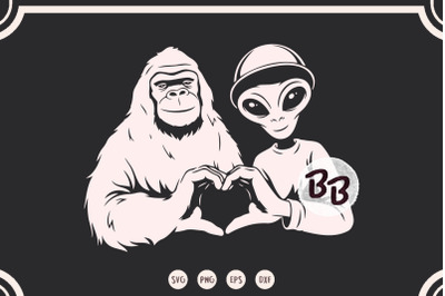 Bigfoot Alien Heart Hands svg, Funny Sci-Fi Alien Lover