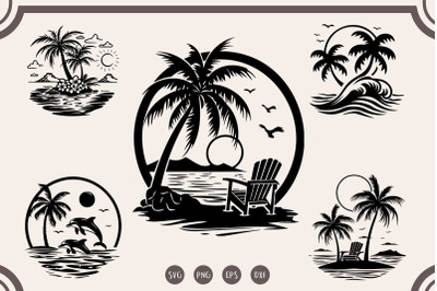 Beach Scene svg Bundle, Sunset Beach svg , Sunset Landscape