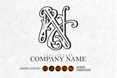 Vintage N Initials Outline for Company Logo Monochrome