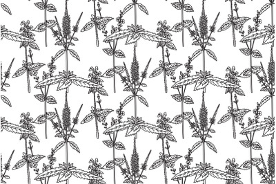 Line art botanical floral seamless pattern with wildflowers vector ill