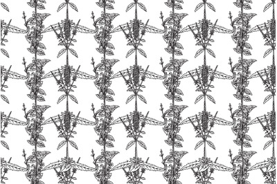 Line art botanical floral seamless pattern with wildflowers vector