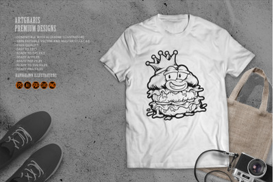 Cheerful Burger With Crown Monochrome Vector Art