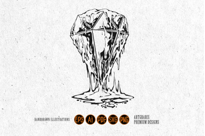 Shiny Diamond with Lava Drips Outline Monochrome