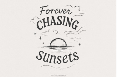 Forever Chasing Sunsets Png, Boho Floral Png, Summer Sublimation Desig