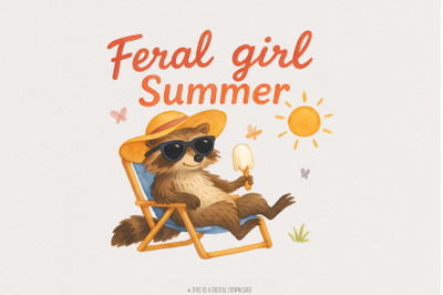 Feral Girl Summer Raccoon Png, Funny Raccoon Png, Cowgirl Raccoon Png,
