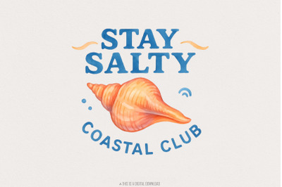 Stay Salty PNG, Coastal Beach Sublimation, Seashell Aesthetic, Retro S