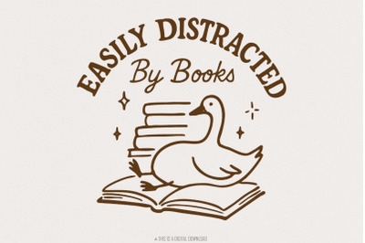 Easily Distracted By Books PNG, Silly Goose Bookish Design, Trendy Boo