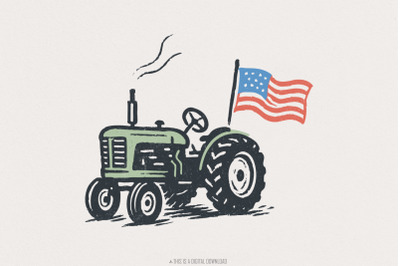 Vintage Tractor American Flag, Patriotic Farm Life PNG, Independence D