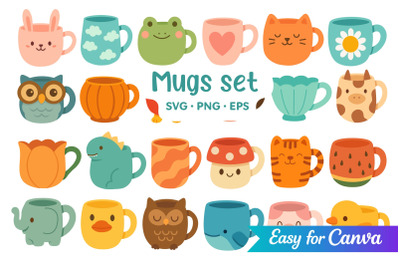 Cute Mugs Clipart Set