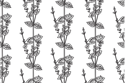 Line art botanical floral seamless pattern with wildflowers vector