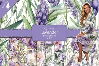 Watercolor Lavender Seamless Digital Paper JPG