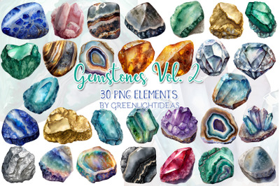 Watercolor Gemstones Clipart Vol 2, Crystals Graphics, Precious Stones