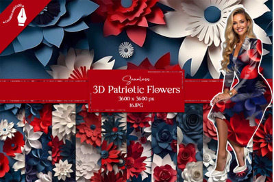 3D Patriotic Flowers Seamless Digital Paper